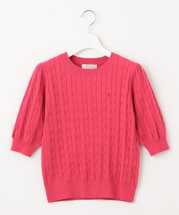 Feroux 【洗える】カラーケーブル ニット ピンク系