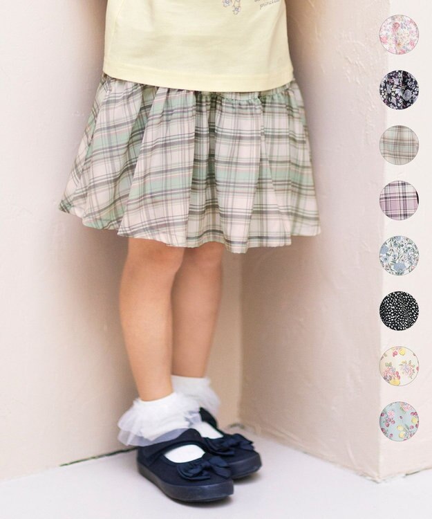 ANY KIDS 総柄スカパン エメラルドグリーン系×チェック