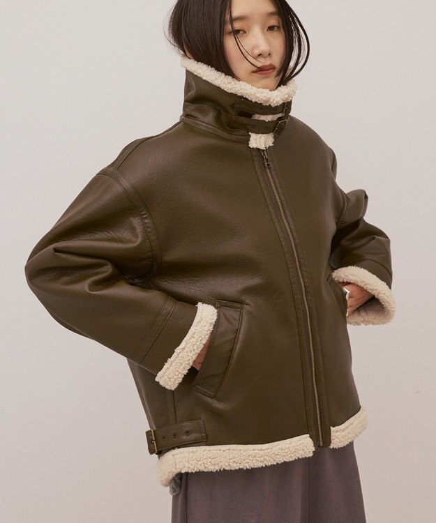 AMERICAN HOLIC ボアフェイクレザーブルゾン Dark Brown