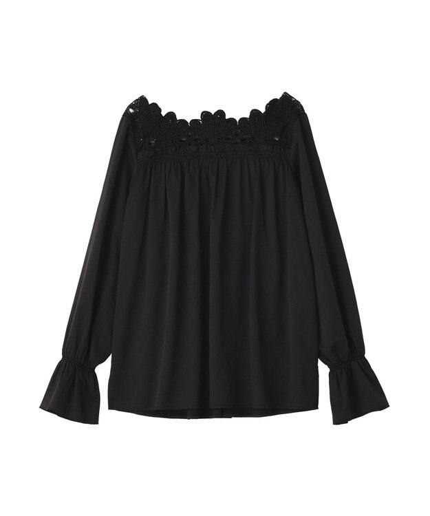 YECCA VECCA フラワーレースブラウス Black