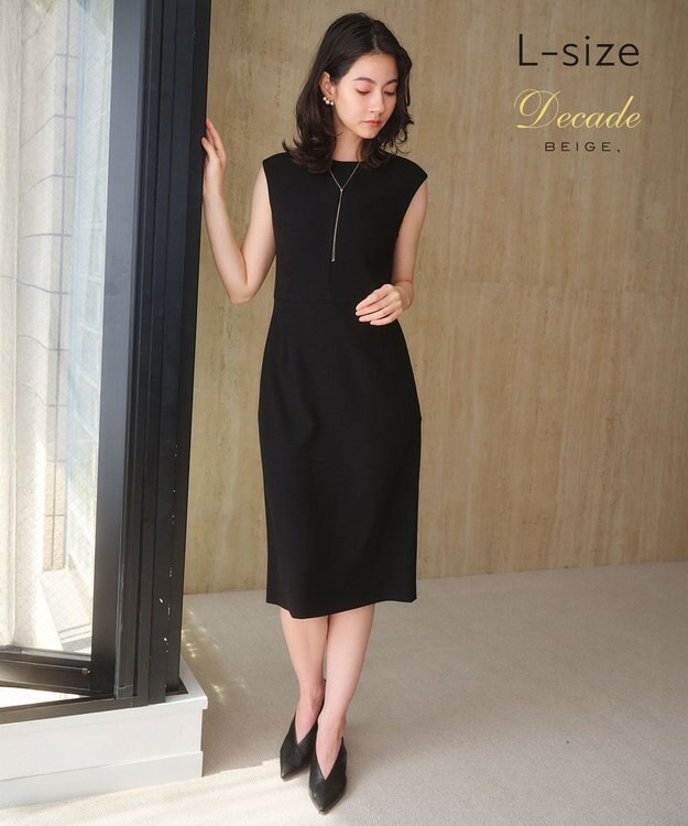 BEIGE， 【Lsize・セットアップ対応】CINDY / 配色ライン クルーネックドレス Black x Black