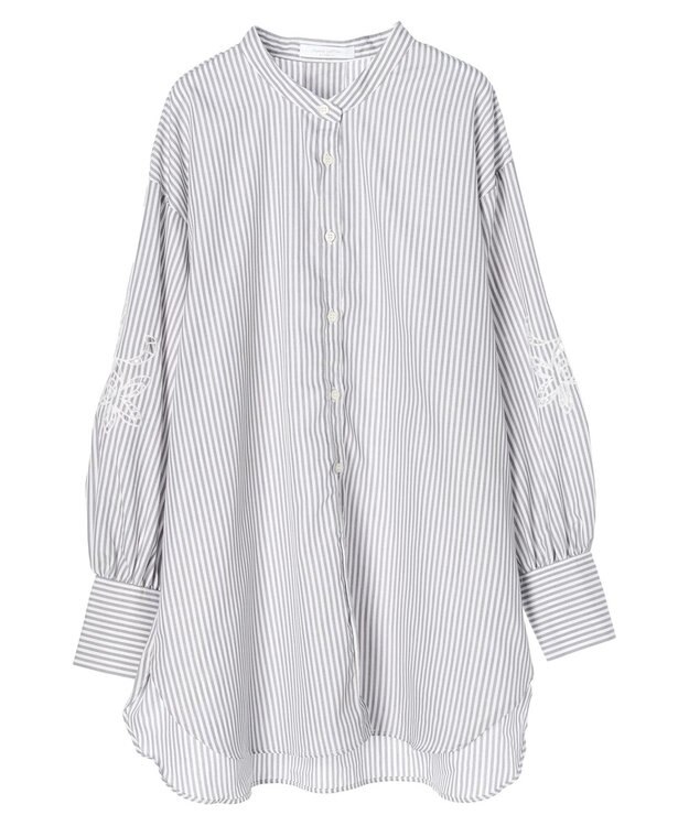 Green Parks 袖刺繍シャツチュニック Gray