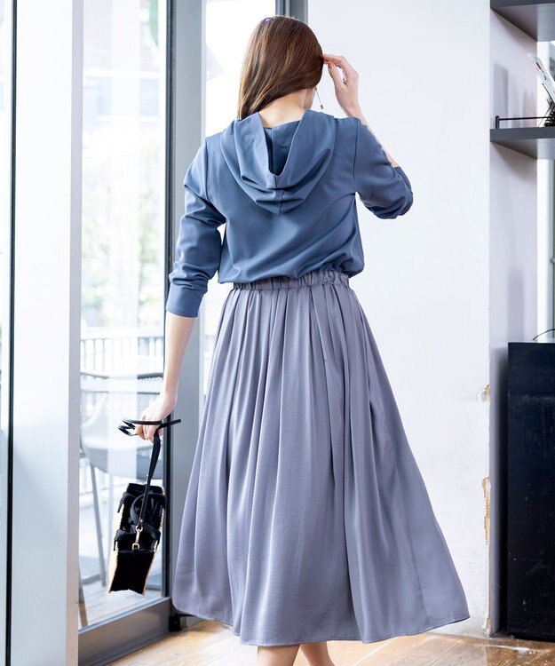 Tiaclasse L 【洗える】パーカードッキングワンピース ブルー×サックス