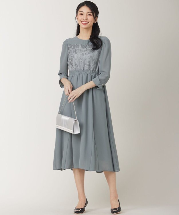 ANY SIS S 【洗える】フラワー刺繍パーツ ワンピース ミント