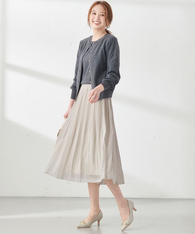 ANY SIS シャイニープリーツ スカート ベージュ