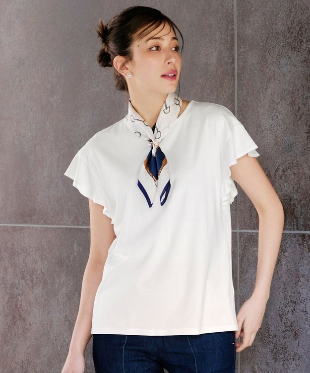 Tiaclasse 【洗える】フリル袖ポンチプルオーバー オフホワイト