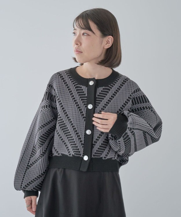 Green Parks ・ＥＬＥＮＣＡＲＥ　ＤＵＥ　ジャカードカーディガン Charcoal Gray