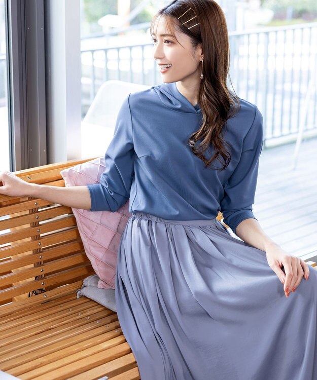 Tiaclasse L 【洗える】パーカードッキングワンピース ブルー×サックス