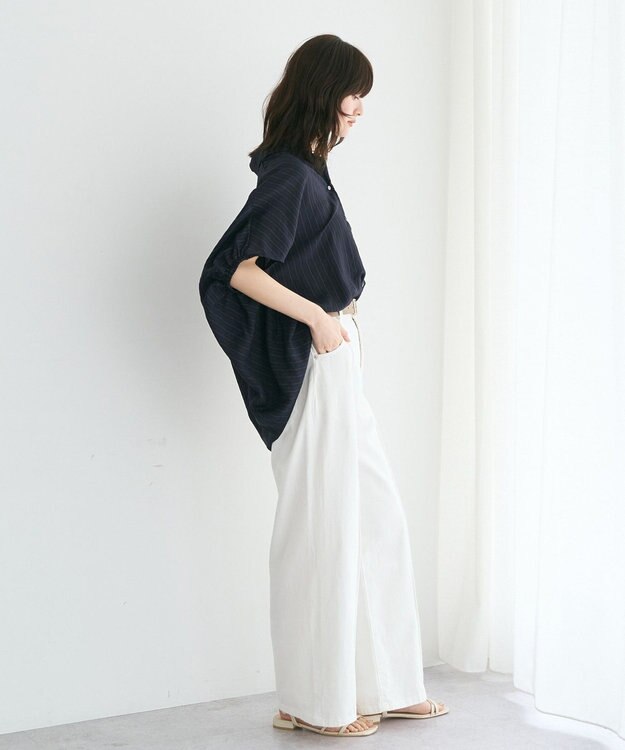 YECCA VECCA 【セットアップ可能】ストライプ柄シャツ Navy