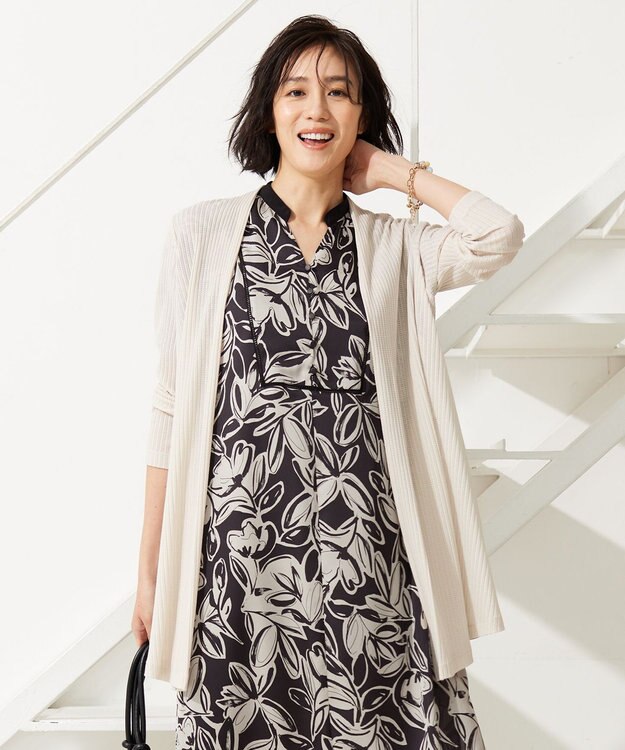 自由区 【アンサンブル対応・洗える】ハンディ カーディガン ロング丈 ベージュ