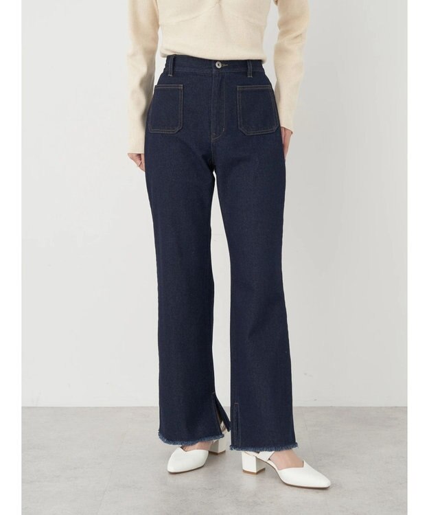 earth music&ecology フロントポケットフレアデニム Indigo