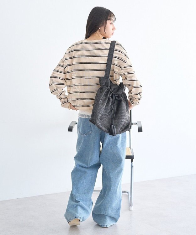 earth music&ecology ボーダーニットプルオーバー Beige