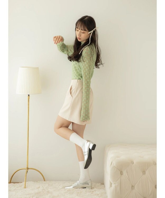 earth music&ecology ハイネックシアーフラワーインナー Mint Green