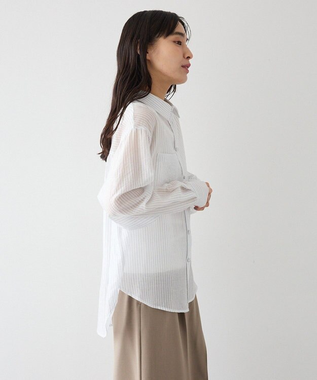 CRAFT STANDARD BOUTIQUE 【2点SET】スカーフ付きシアーストライプシャツ Stripe White