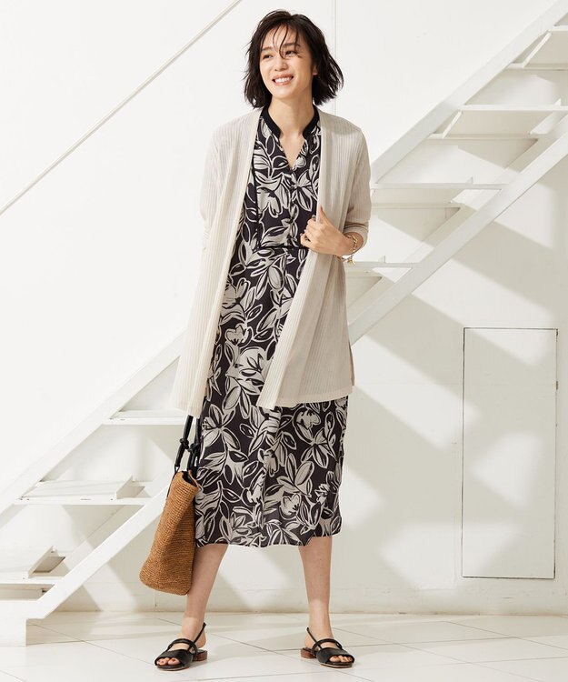 自由区 【アンサンブル対応・洗える】ハンディ カーディガン ロング丈 ベージュ