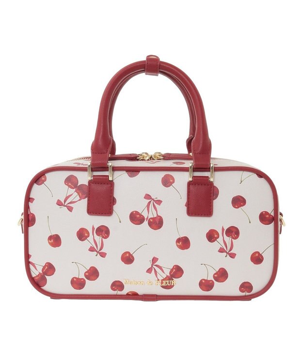 Maison de FLEUR チェリー柄ボストンバッグ Ivory