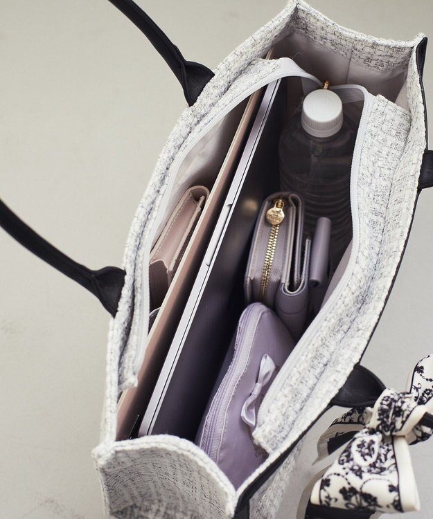 Maison de FLEUR スカーフ付きツイードスクエアトートバッグ Black