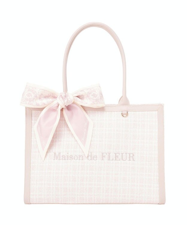 Maison de FLEUR スカーフ付きツイードスクエアトートバッグ Pink