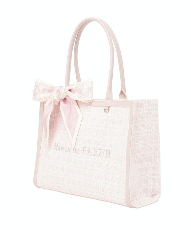 Maison de FLEUR スカーフ付きツイードスクエアトートバッグ Pink