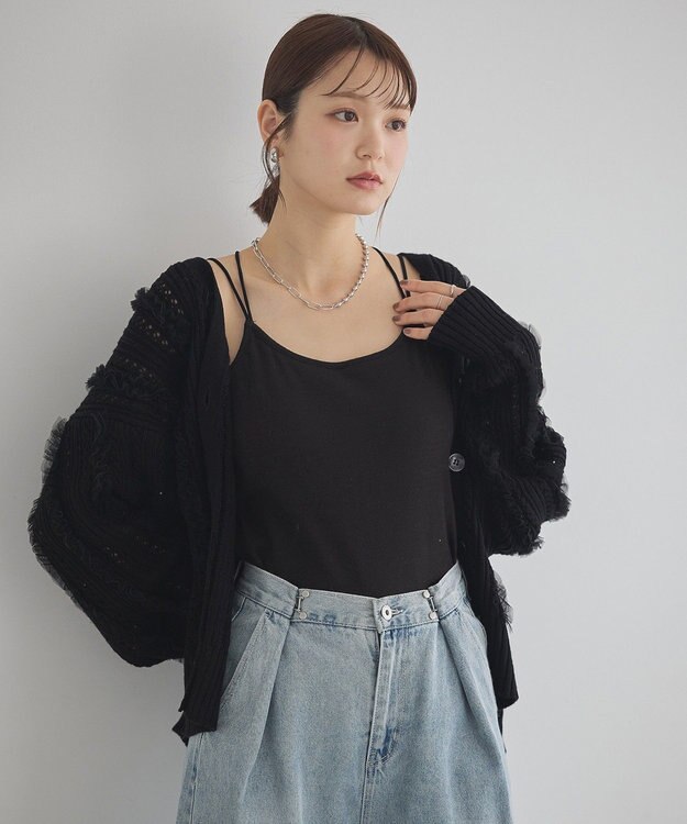 earth music&ecology クロスストラップカップ付キャミソール Black