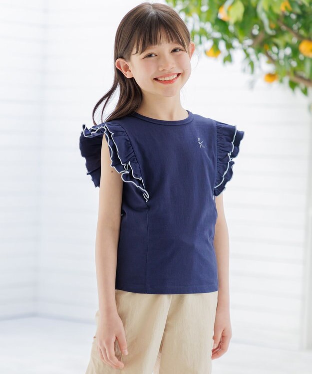 組曲 KIDS 【150-160㎝】 フルールフリルTシャツ ネイビー