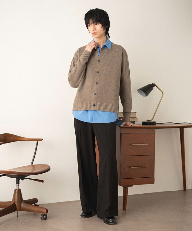 WEGO ネップクルーネックカーディガン ライトブラウン