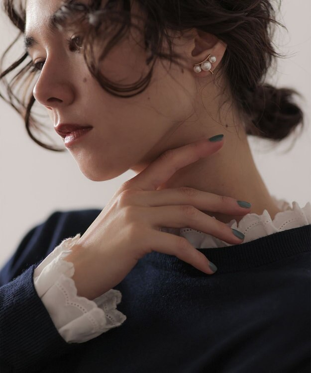 組曲 【WEB限定】レースフリルスタンド ニット ネイビー系