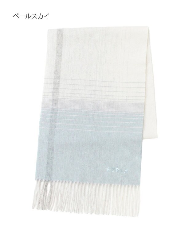 MOONBAT FURLA(フルラ）ウール100％ オンブレー チェックマフラー ペールスカイ