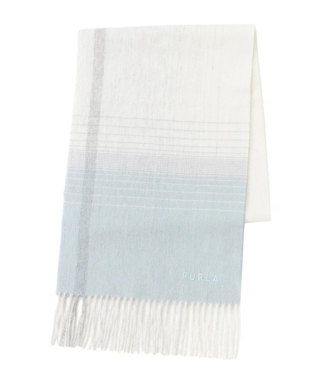 MOONBAT FURLA(フルラ）ウール100％ オンブレー チェックマフラー ペールスカイ