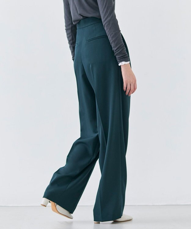 BEIGE， 【洗える】STEVIA / ウール混タックワイドパンツ Green