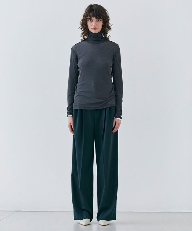 BEIGE， 【洗える】STEVIA / ウール混タックワイドパンツ Green