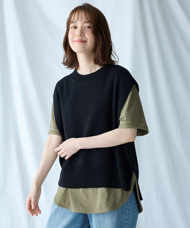 ANY 【洗濯機可】スリットニットベスト ブラック