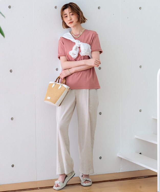 23区 S 【洗える】リネンレーヨンストレッチ ドロスト パンツ ベージュ系