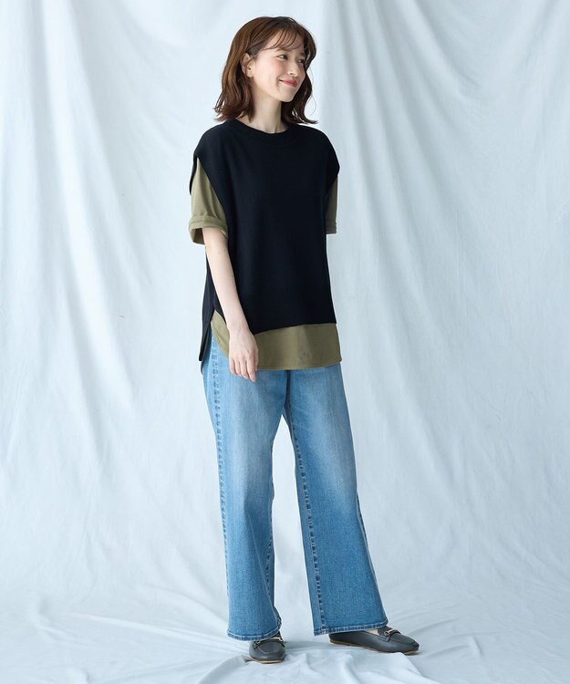 ANY 【洗濯機可】スリットニットベスト ブラック