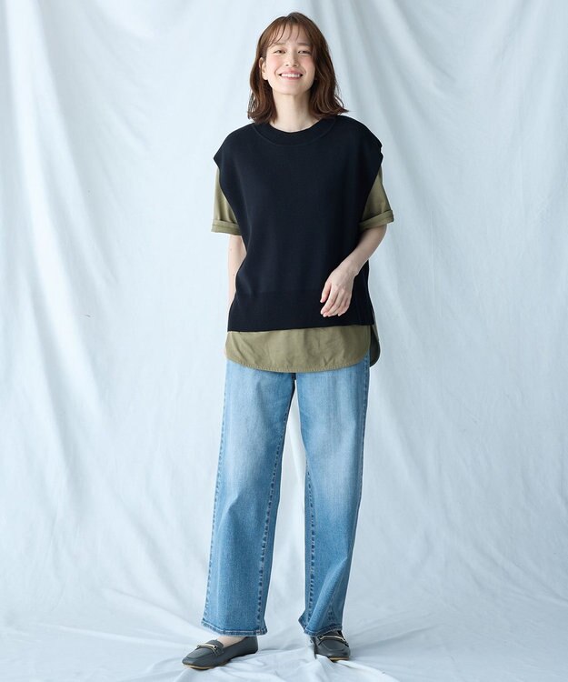 ANY 【洗濯機可】スリットニットベスト ブラック