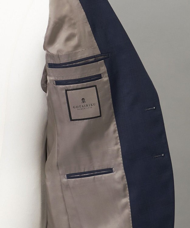 GOTAIRIKU 横に伸びる【TasmaniaWool/タマニアウール】ストレッチ スーツ__ネイビー格子柄 ネイビー格子地柄