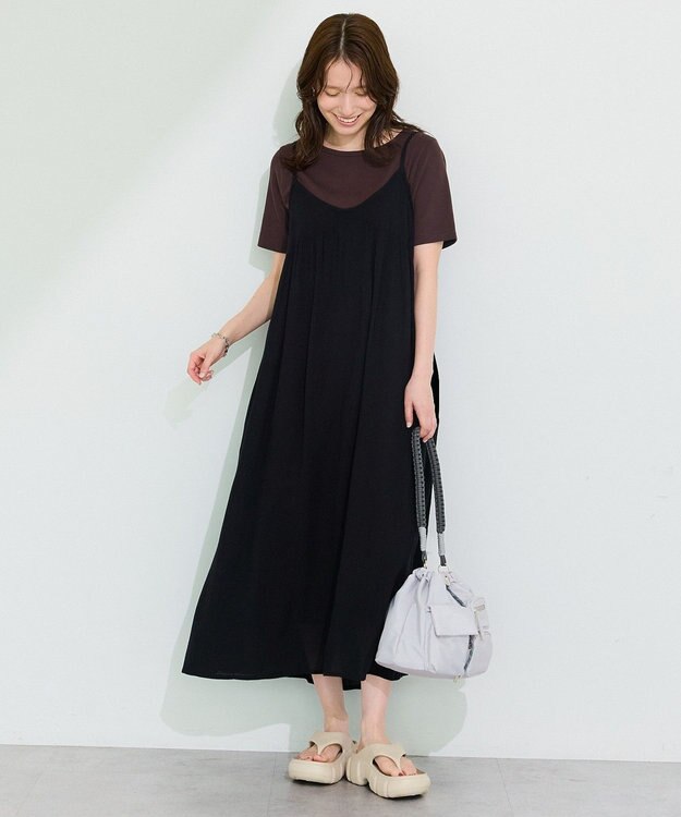 Green Parks レーヨンクレープキャミワンピース Black
