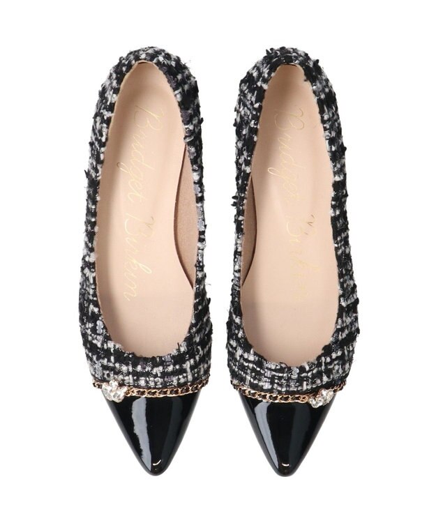 Bridget Birkin 【Bridget Birkin】ゴールドチェーンポインテッドフラットパンプス ブラック雑材