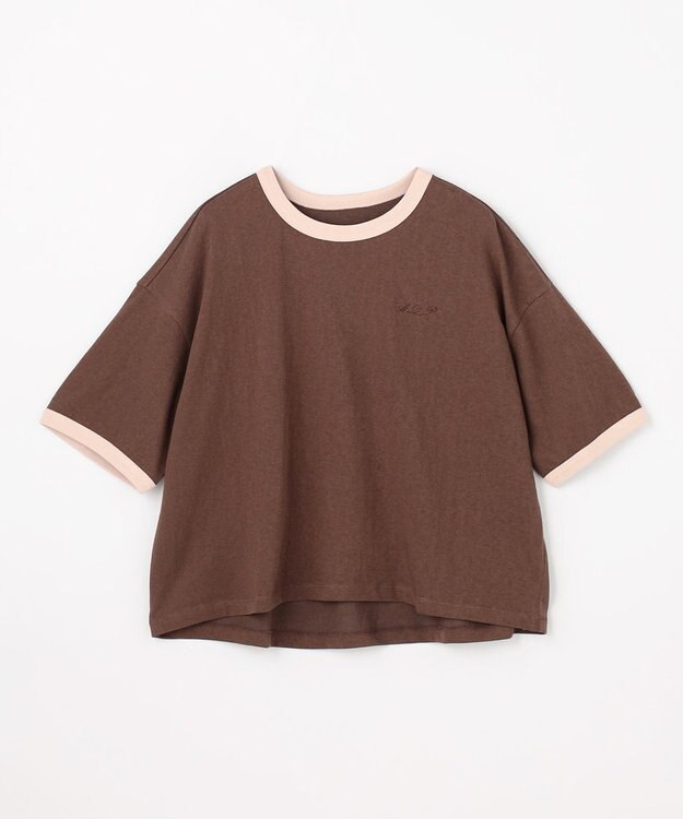 ANY リンガーTシャツ ブラウン×ピンク