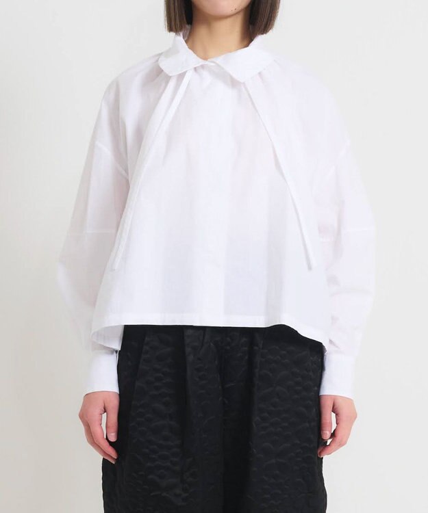 muuc 〈多彩な着方が叶う〉〈衿立て＆衿折り〉〈遠州織物の工場で織られた上質なコットン100%生地〉リボン紐付き多様衿 羽織り＆シャツ ホワイト