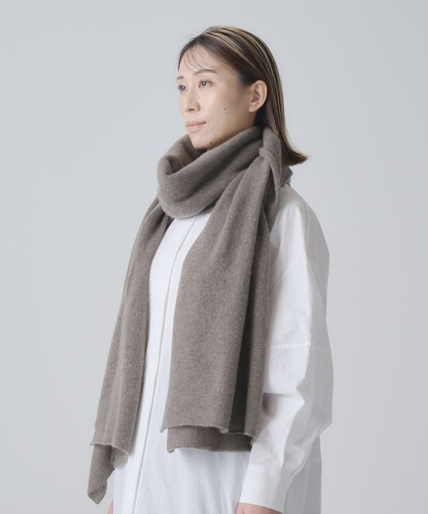 AND WOOL ホワイトカシミヤ100%の大判ストール モカブラウン