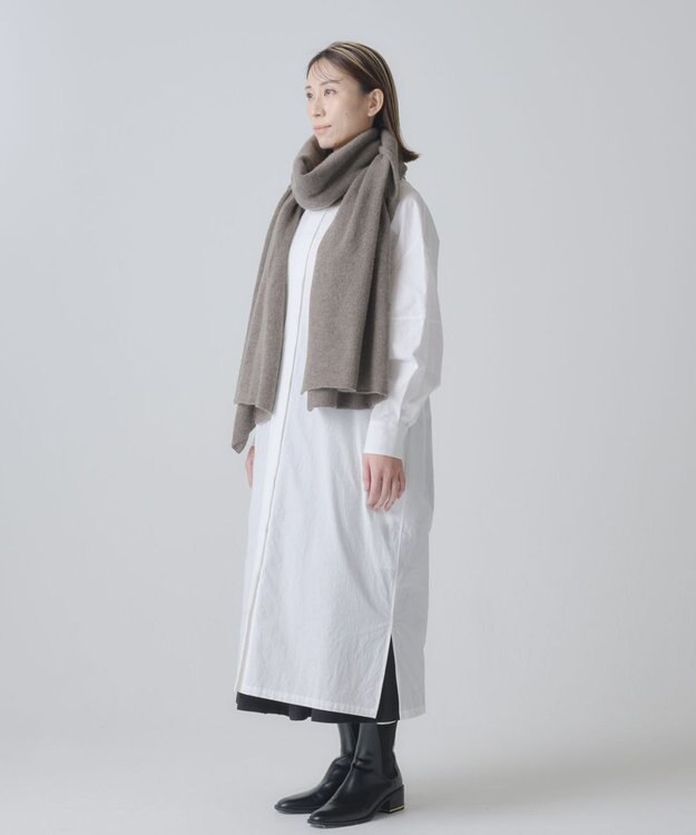 AND WOOL ホワイトカシミヤ100%の大判ストール モカブラウン
