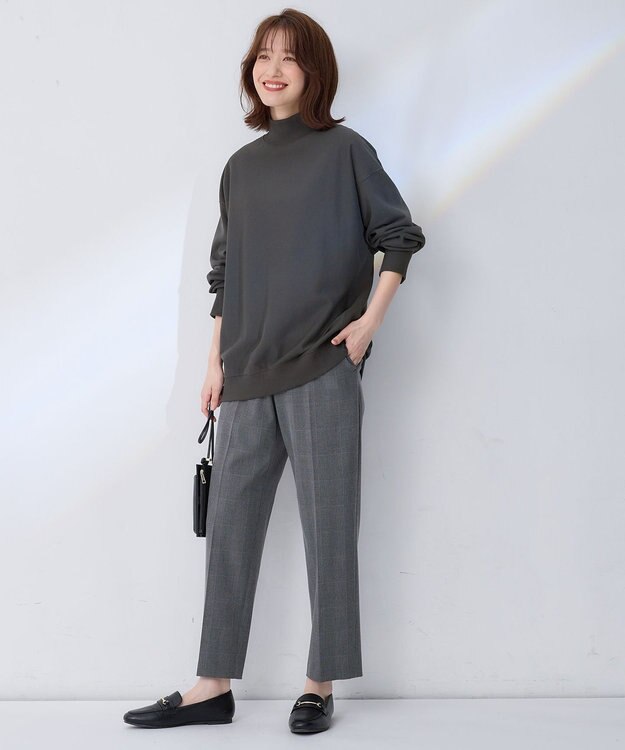 ANY 【洗濯機可】ミニ裏毛モックネックプルオーバー チャコール