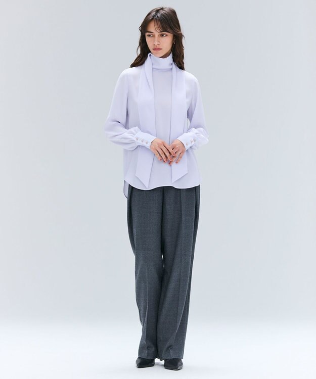BEIGE， 【洗える】STOW / パフスリーブボウタイブラウス Lilac