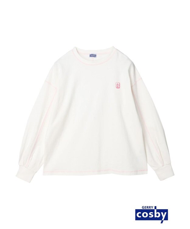 earth music&ecology Ｃｏｓｂｙ×ｅａｒｔｈ　配色ステッチロングＴシャツ Off White