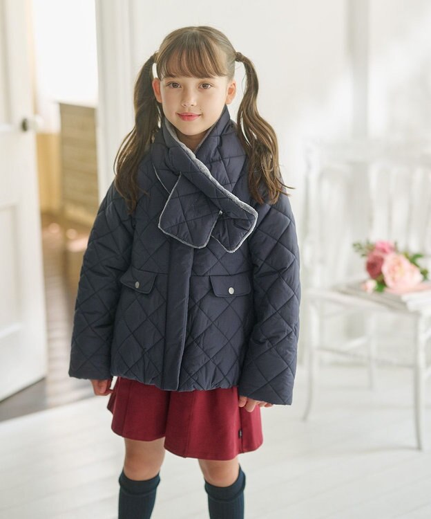 組曲 KIDS 【110-140㎝】マフラー付き中綿キルト アウター ネイビー