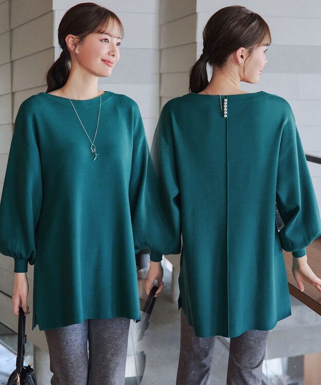 Tiaclasse L 【安田美沙子さん着用・洗える】ボリュームパフスリーブニットチュニック ターコイズ