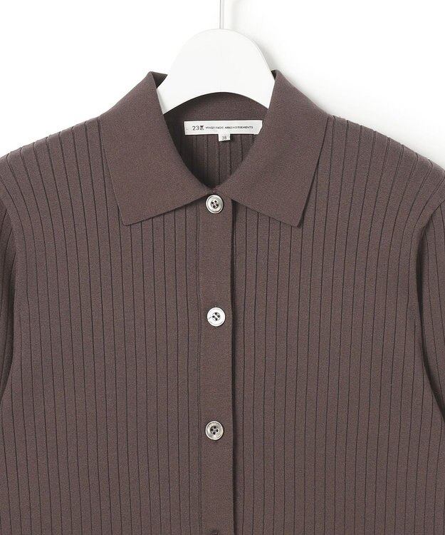 23区 【先行予約】ワイドリブ ポロニット カーディガン ダークブラウン系