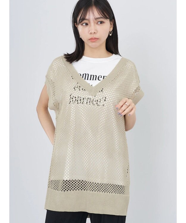 earth music&ecology Ｖネックメッシュベスト Beige