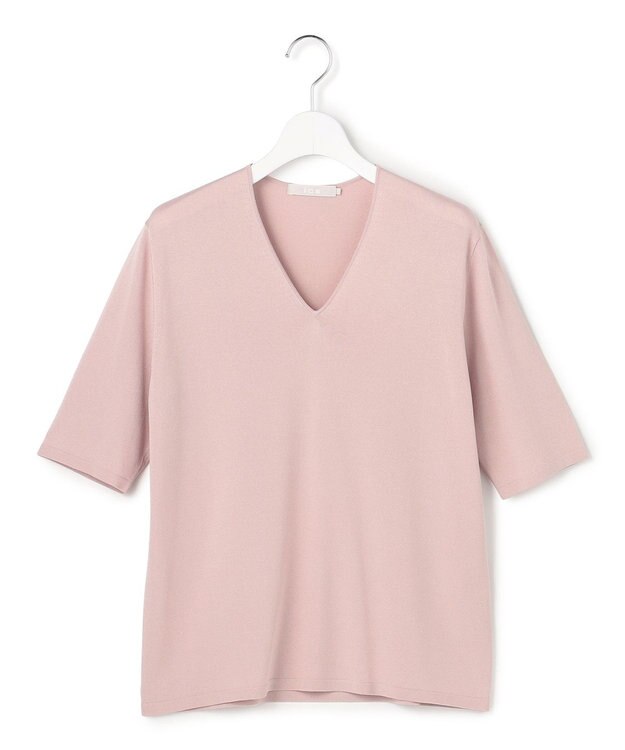 ICB L 【先行予約・WEB限定カラーあり】 シンセティックハイゲージ 半袖Vネックニット ピンク